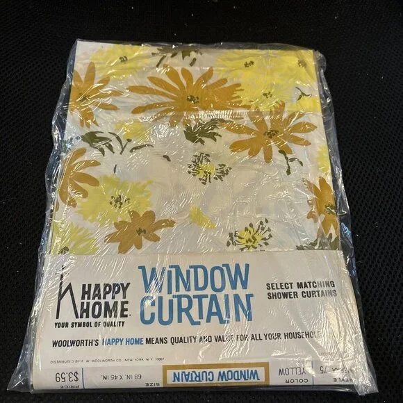 Vtg 1960's Vinyl Window Curtain Sierra Yellow 66 x 45 Inch Happy Home Woolworth - Picture 5 of 9